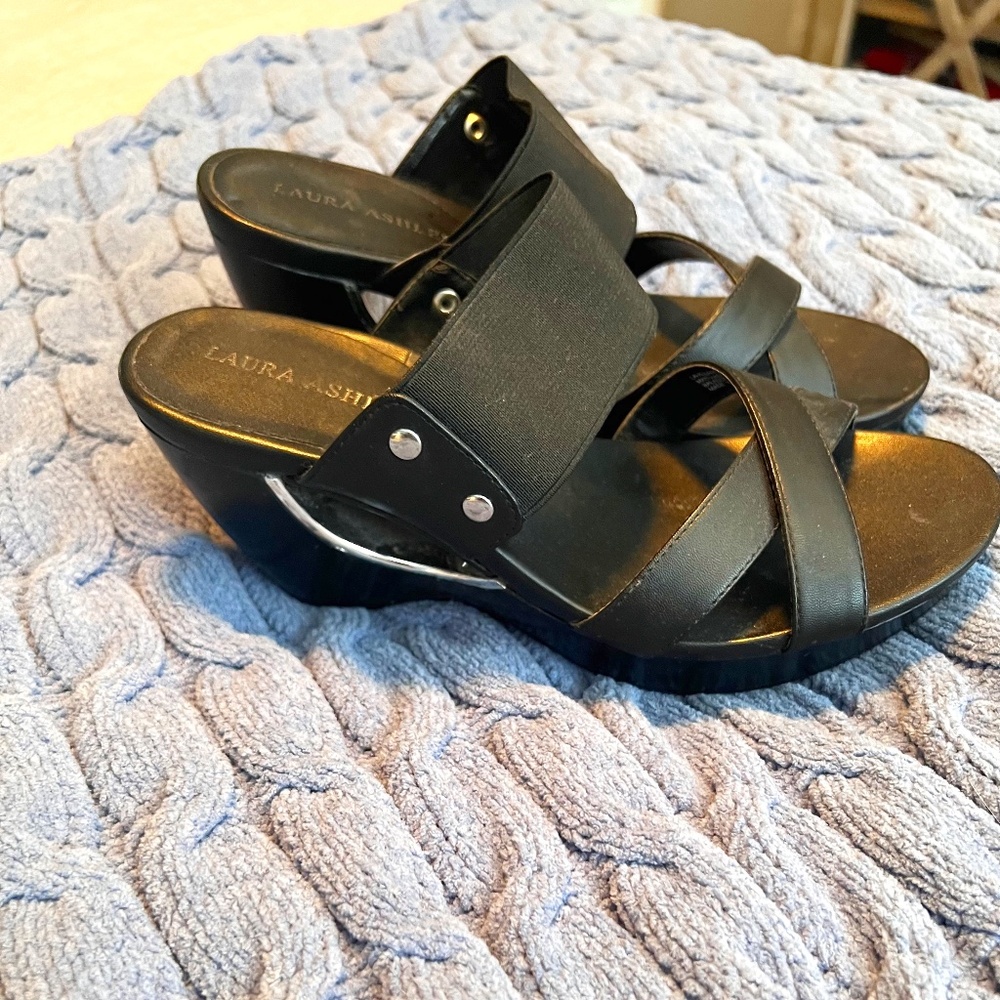 Laura Ashley Black Wedge Shoes with Chunky Heel